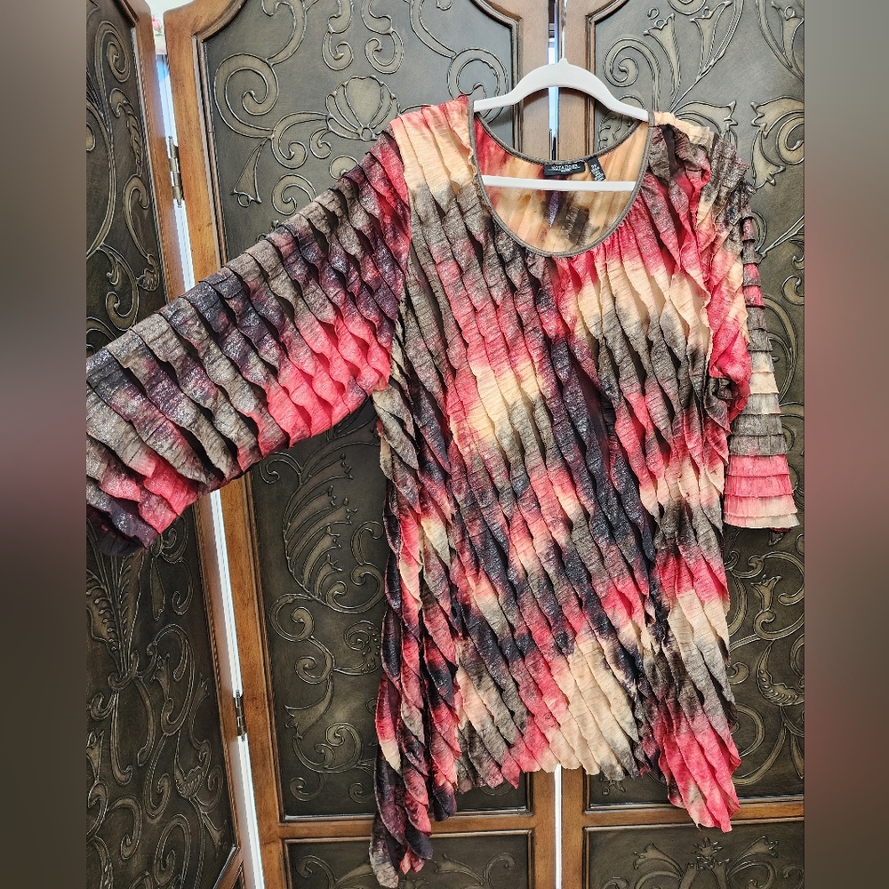 Vintage Y2K NOTATIONS Women's Multicolor Sparkly BLOUSE, Flowy Blouse Made In US